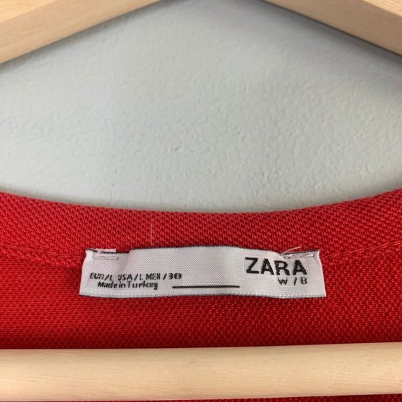 Zara Womens Red Fringe T-Shirt Shift Dress Size Large Cotton Pullover Crew Neck - Picture 10 of 12